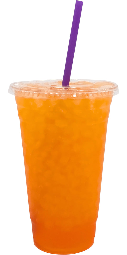 Bahama Mama Flavored Loaded Tea in a Cup. Orange Color.