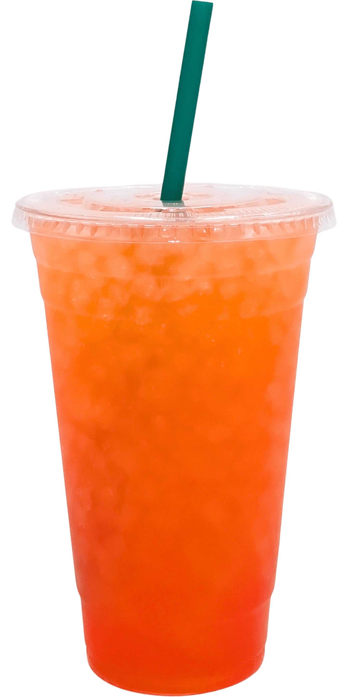 Candy Crush Flavored Loaded Tea in a Cup. Bright orange Color.