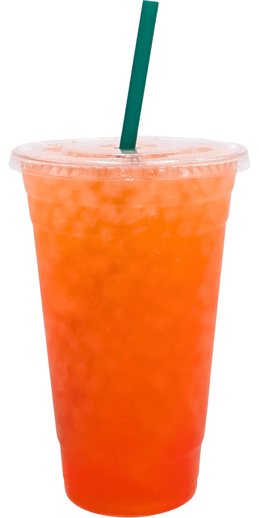 Candy Crush Flavored Loaded Tea in a Cup. Bright orange Color.