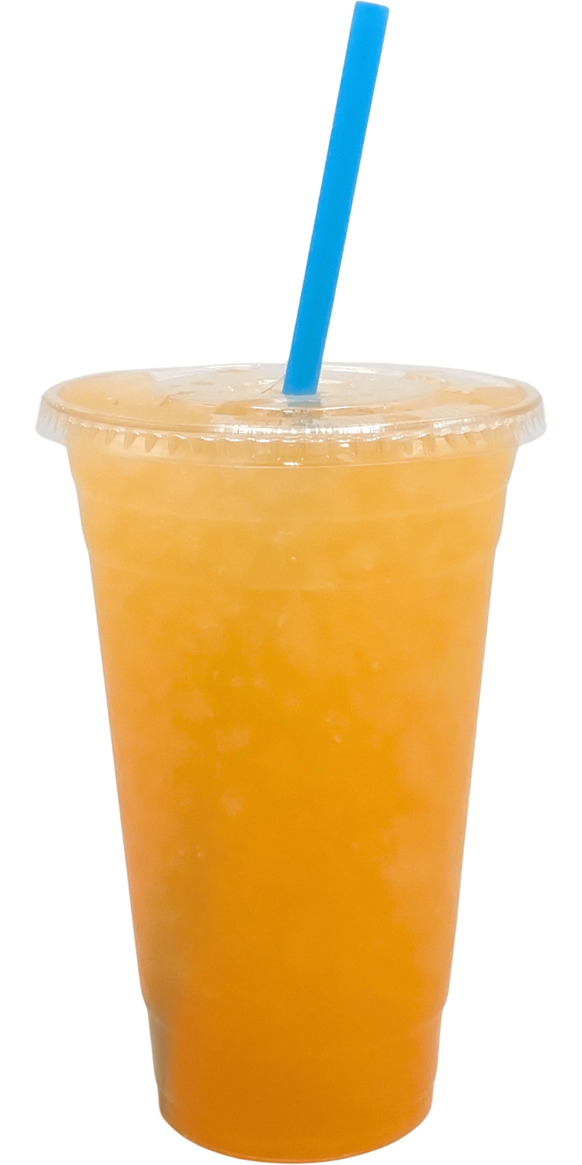 Coco Watermelon Flavored Loaded Tea in a Cup. Yellow orange Color.