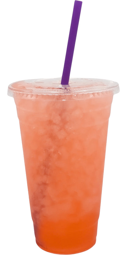 Cucumber Refresher Flavored Loaded Tea in a Cup. Pale red Color.