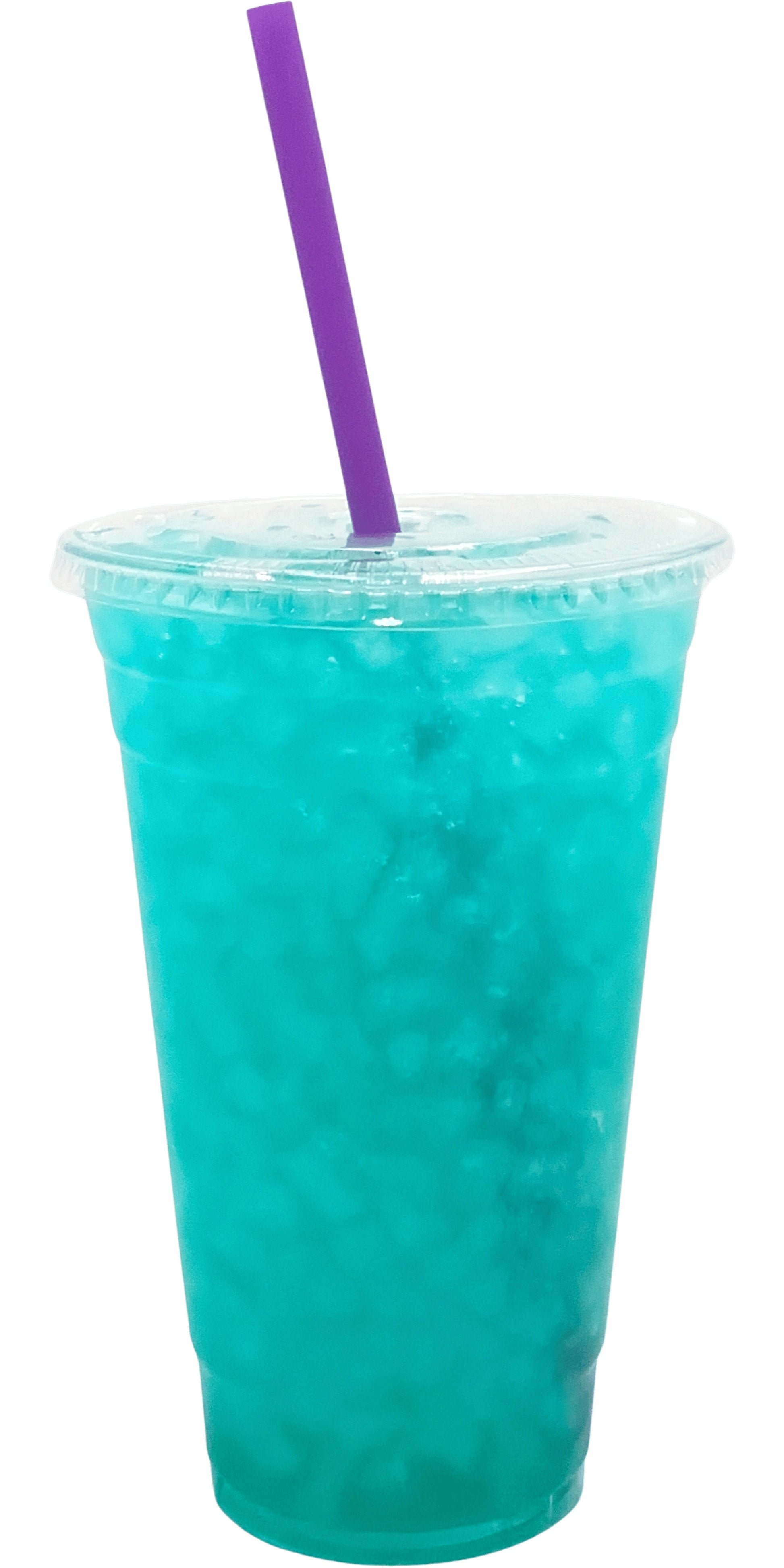 Frog Spit Flavored Loaded Tea in a Cup. Bright blue Color.