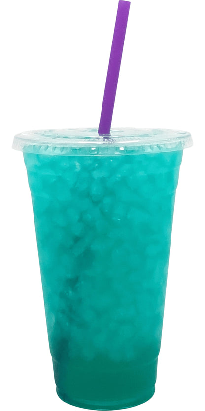 Fun Dip Flavored Loaded Tea in a Cup. Bright blue Color.