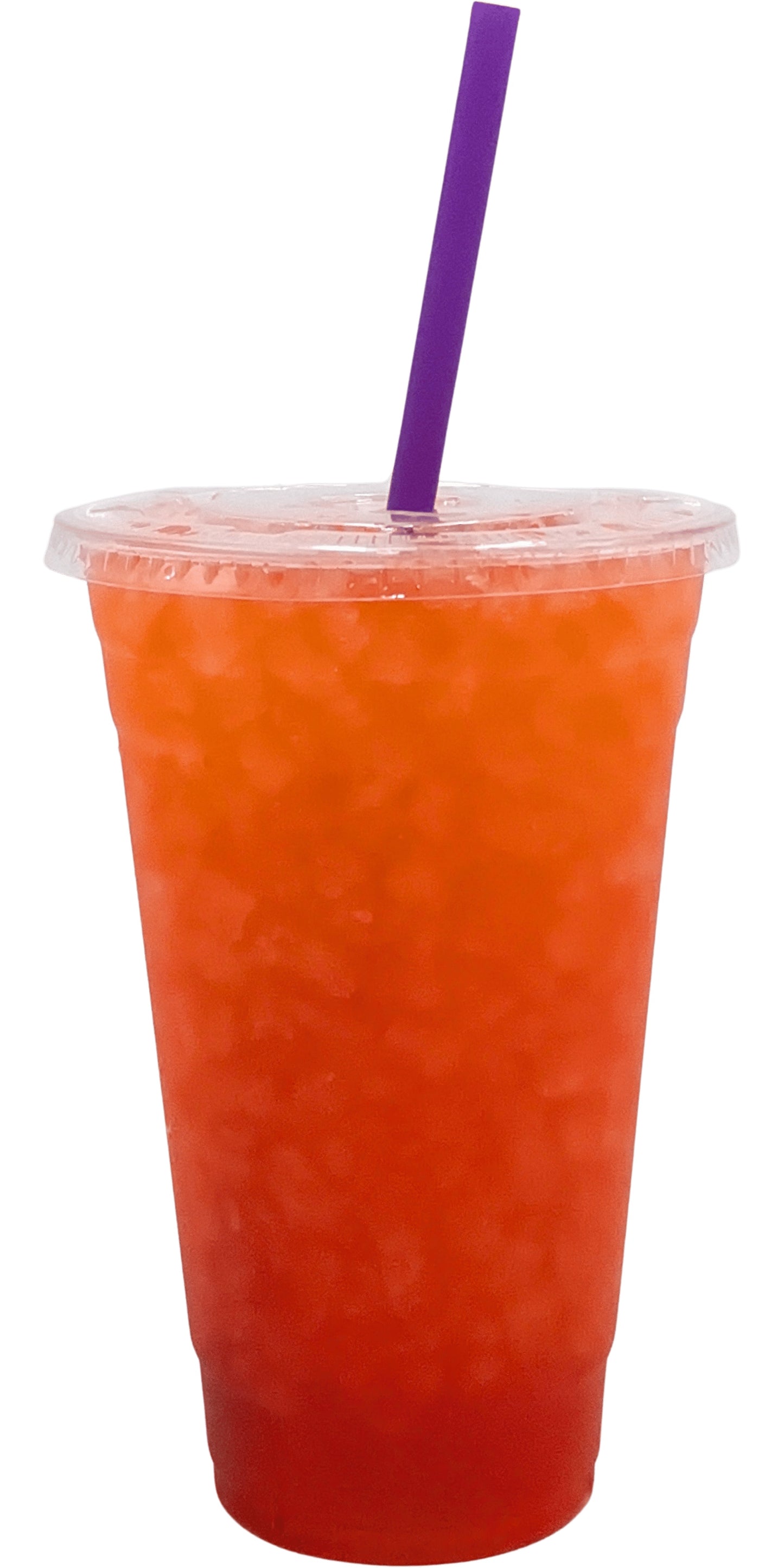 Happy Camper Flavored Loaded Tea in a Cup. Red orange Color.