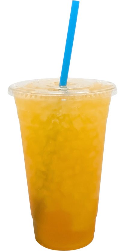 Hippie Juice Flavored Loaded Tea in a Cup. Golden yellow Color.