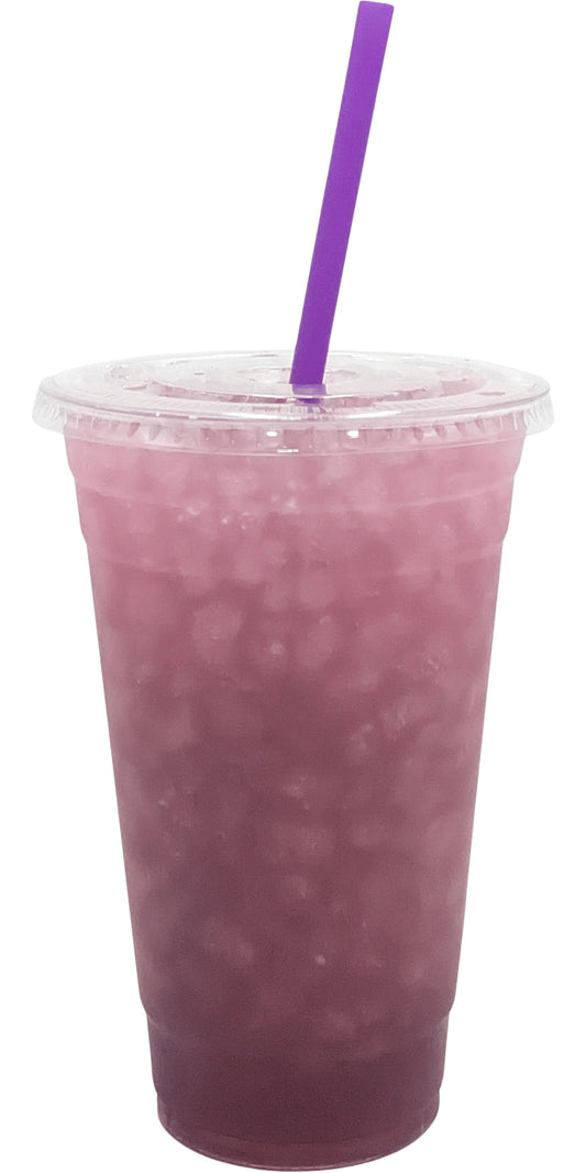 Miami Vice Flavored Loaded Tea in a Cup. Purple Color.